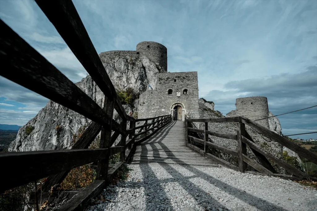 srebrenik Best Fortresses in Bosnia. Srebrenik Fortress medieval castle, Ostrozac Castle Una Valley, Tesanj Fortress panoramic view.